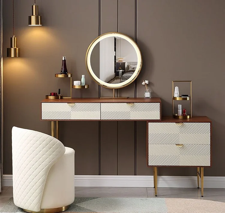 Homemys Modern Makeup Vanity Desk Vanity Set with Mirror & Stool Dresser Table with 4 Drawers