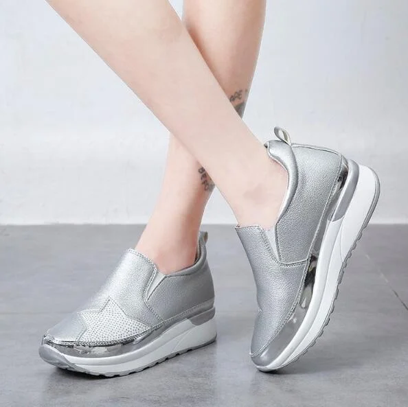 2020 Comfort Creepers Bling Loafers Silver Platform Shoes Woman Slip On Swing Women Flats Shoes Zapatos De Mujer