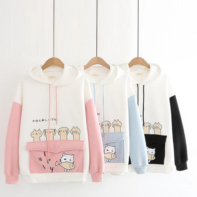 Harajuku Kawaii Cat Print Autumn Sweatshirt Cute Hoodie SP16378