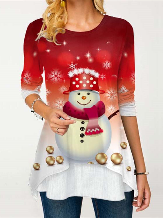 Women's Christmas Graphic Solid Color Scoop Neck Long Sleeve Top