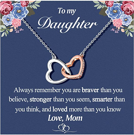 For Daughter - S925 Always Remember You are Loved More Than You Know Heart to Heart Necklace