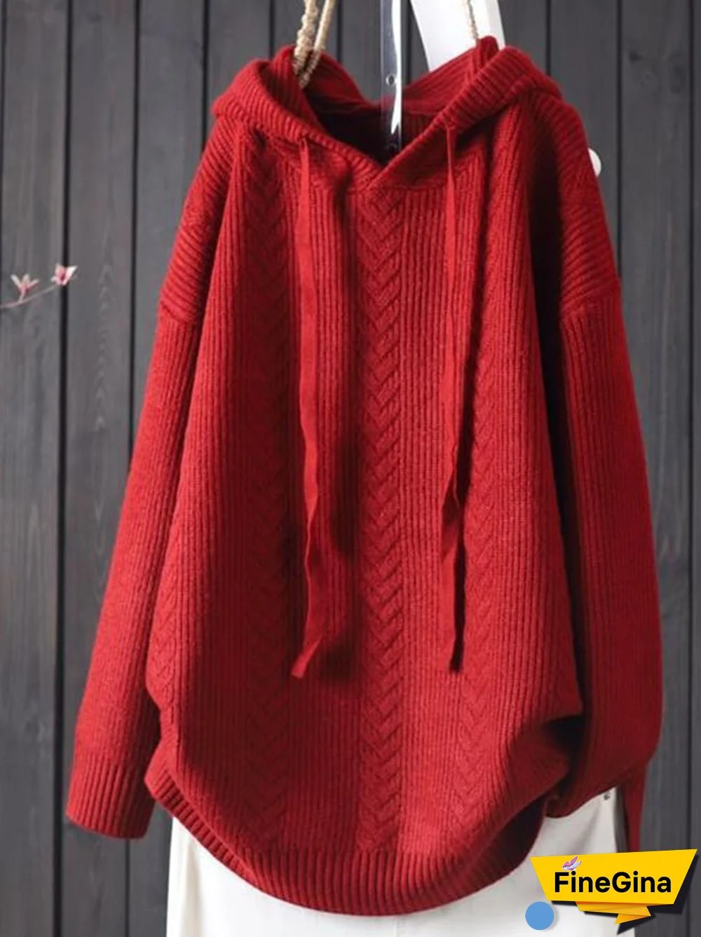 Women's Retro Literary Loose Casual Hooded Drawstring Pullover Sweater