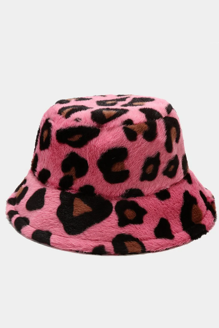 Rainbow Leopard Print Faux Fur Bucket Hat