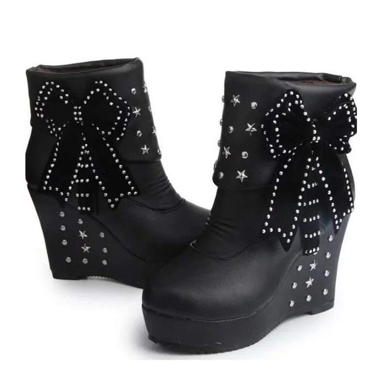 2020 Wedge Women Boots Beaded Winter Women Shoes Platform Warm Fur Shoes Woman Ankle White Snow Boots WBS4015