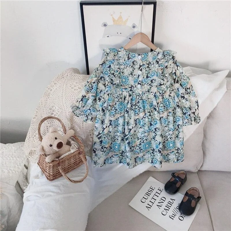 2-7T Toddler Kid Baby Girl Clothes Spring Summer Floral Dress Elegant Cute Sweet Flower Print Sundress Lovely Infant Outfit