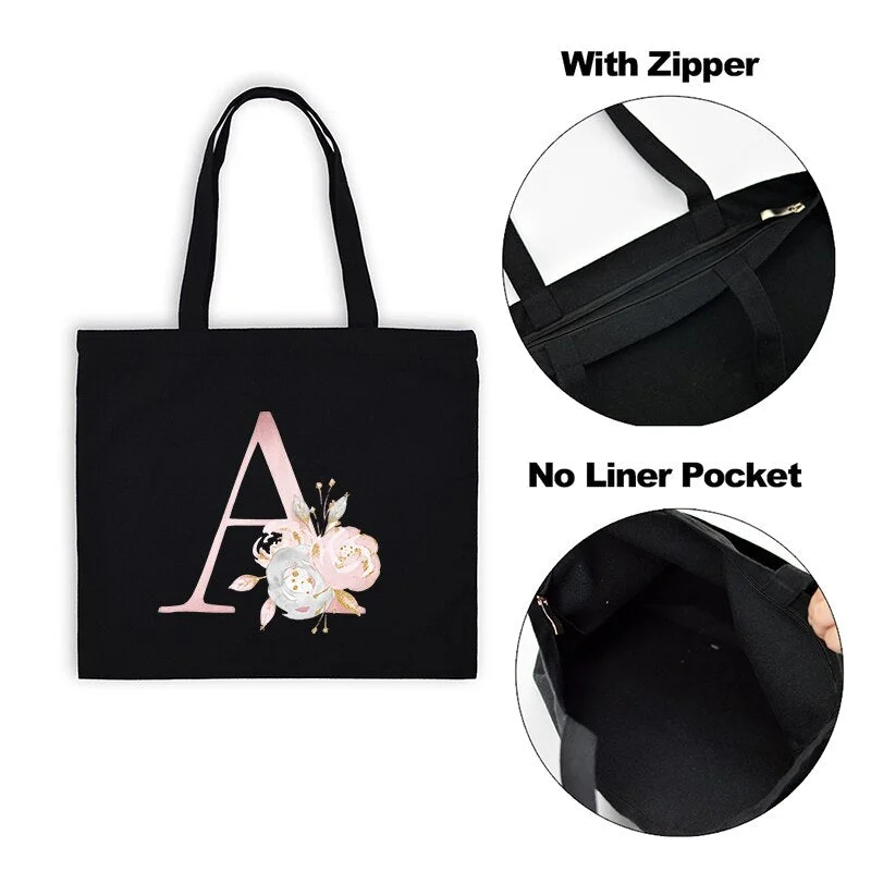 Women Canvas Shoulder Bags Alphabet Design Female Floral Handbags Casual Fashion Totes Literary Books Bag Reusable Shopping Bag