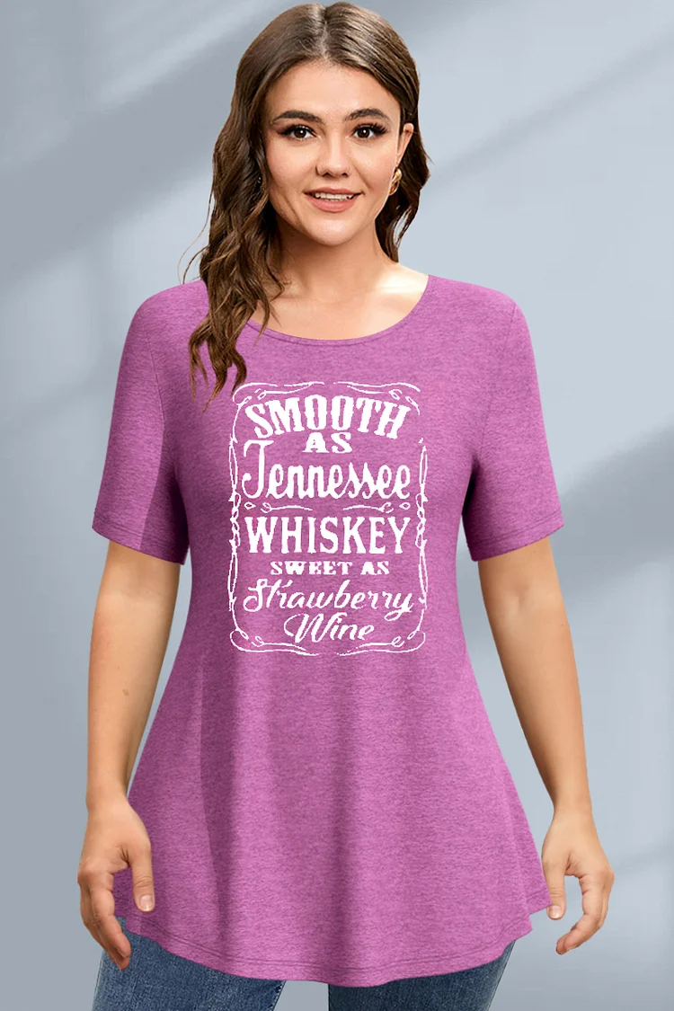 Flycurvy Plus Size Casual Mauve Letter Graphic Print T-Shirt  Flycurvy [product_label]