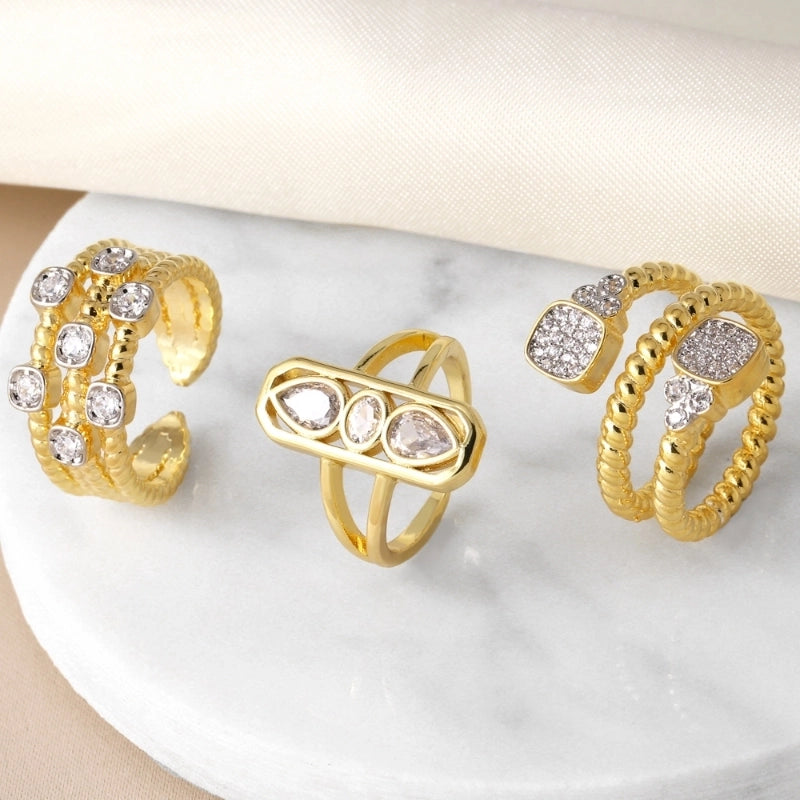 Copper Gold Plated Modern Style Minimalist Plating Inlay Irregular Zircon Open Rings