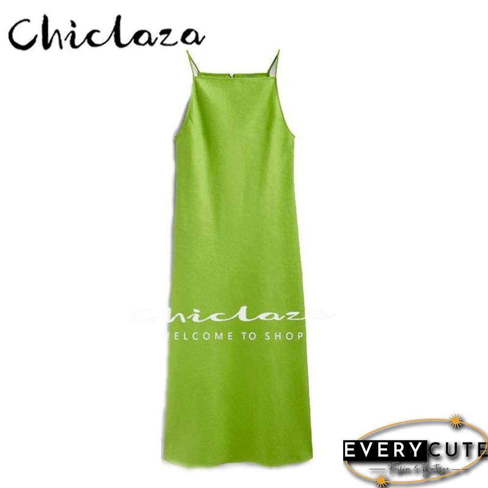 Summer Women Fashion Sleeveless Linen Slip Party Dresses Female Slim Solid Color Simple Casual Midi Dress