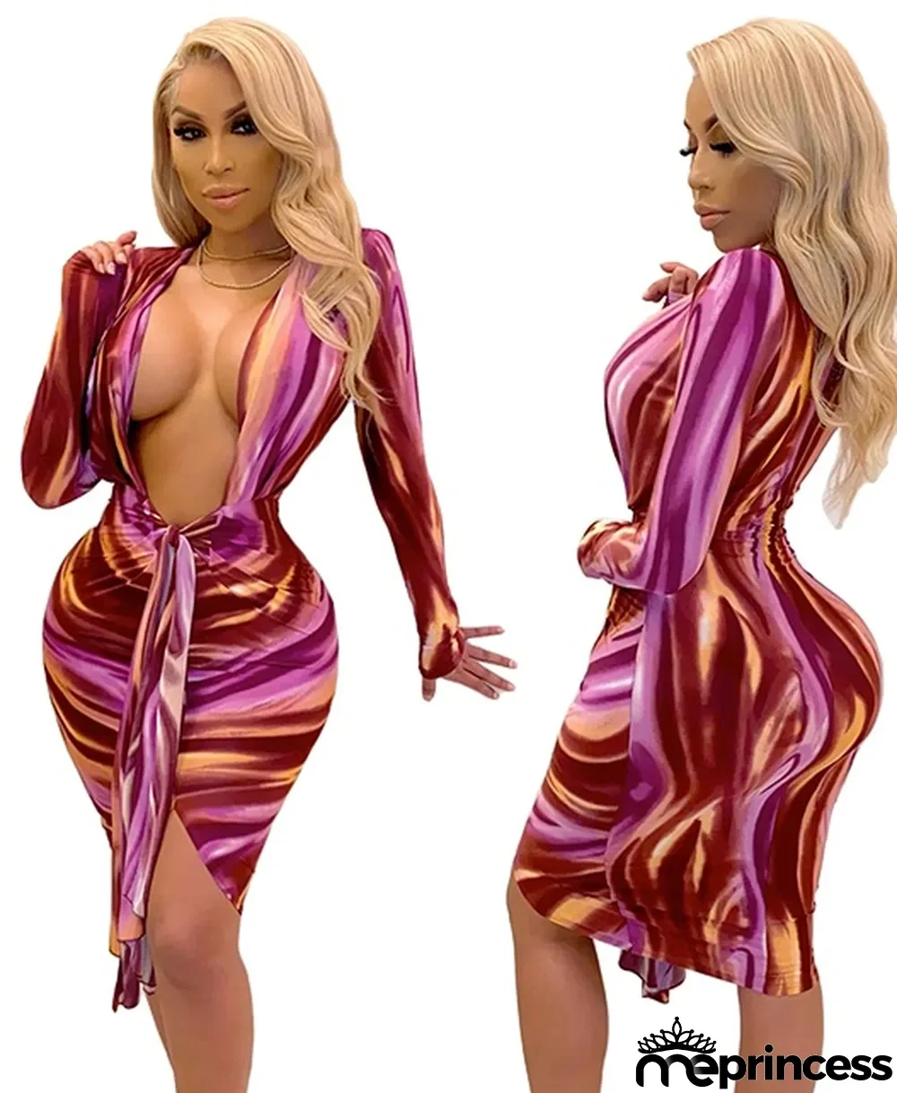 Autumn Party Deep-V Sexy Colorful Bodycon Dress