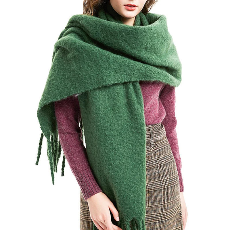 Vintage Thick Fringed Solid Color Scarf