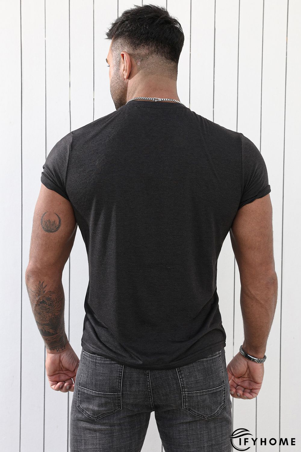 Gray Solid Basic Crewneck Short Sleeve Men\'s T-shirt | IFYHOME