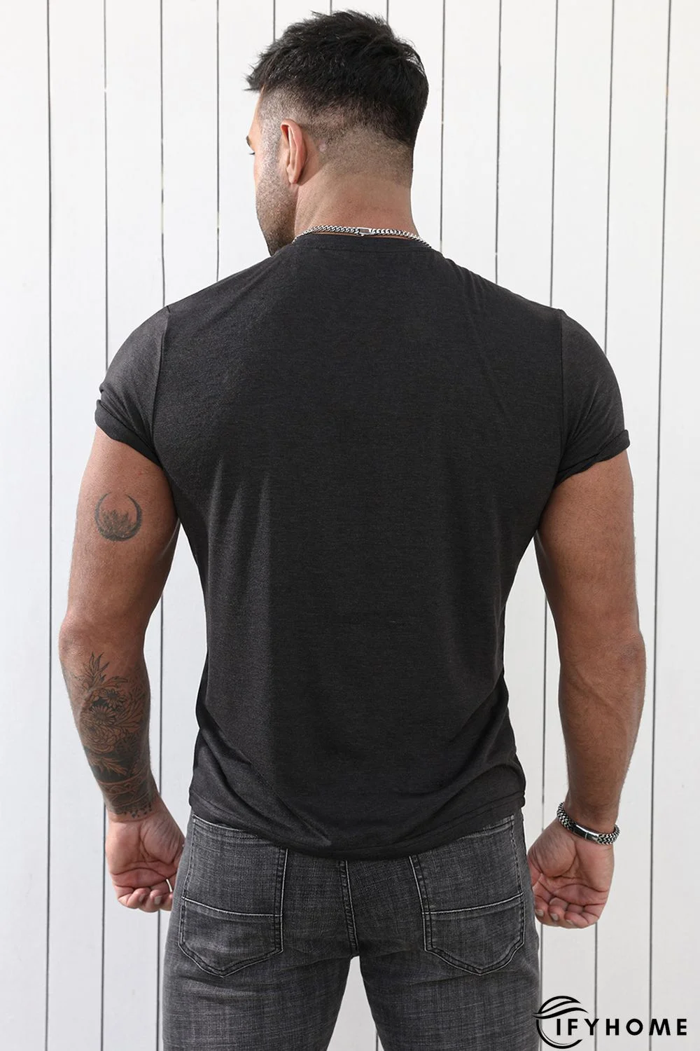 Gray Solid Basic Crewneck Short Sleeve Men\'s T-shirt | IFYHOME