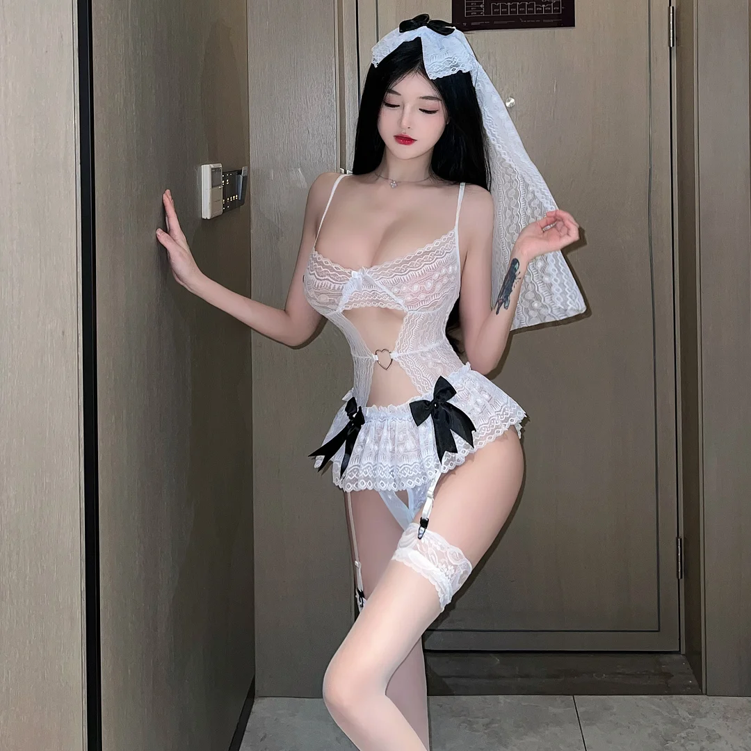 Uveng Sex Lingerie New Perspective Maid Uniform Seduction Bow Hollow Pure Sexy Maid Sexy Lingerie