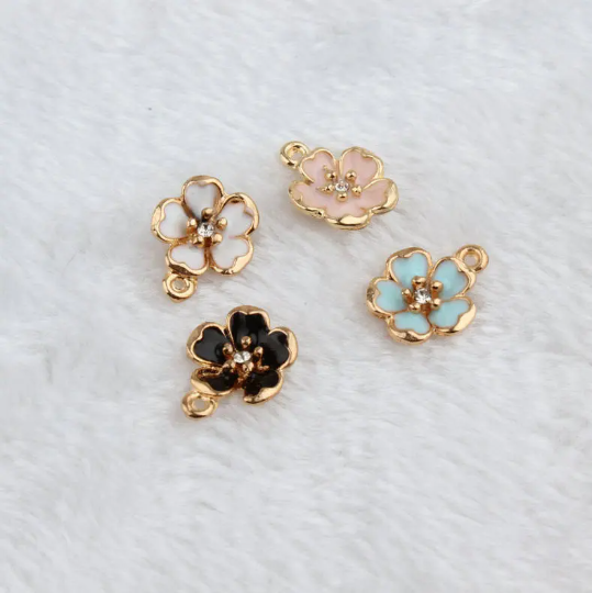 10Pcs Gold Five Petals Sakura Flower Charm Pendant-Enamel Peach Flowers Charm-Cherry Blossom Charms-Bracelet Charm DIY Jewelry