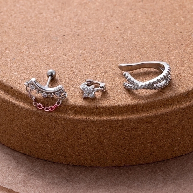 1 Piece Ear Cartilage Rings & Studs Sweet Minimalist Geometric Flower 316L Stainless Steel  Copper Plating Inlay Zircon