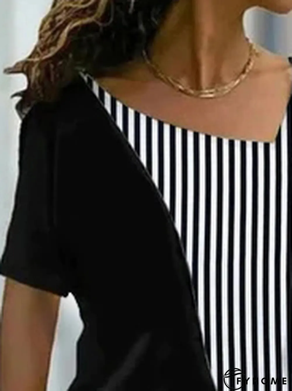 Cotton-Blend V Neck Striped T-Shirt | IFYHOME