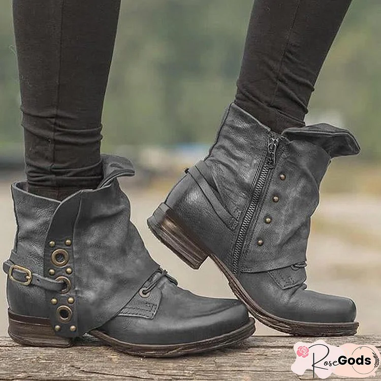 Women Casual Chunky Heel Pu Zipper Ankle Boots