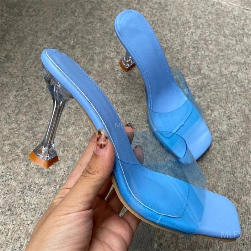 Summer sequins with transparent stiletto fairy sandals all-match open-toed fashion high-heeled slippers woman shoes  sexy