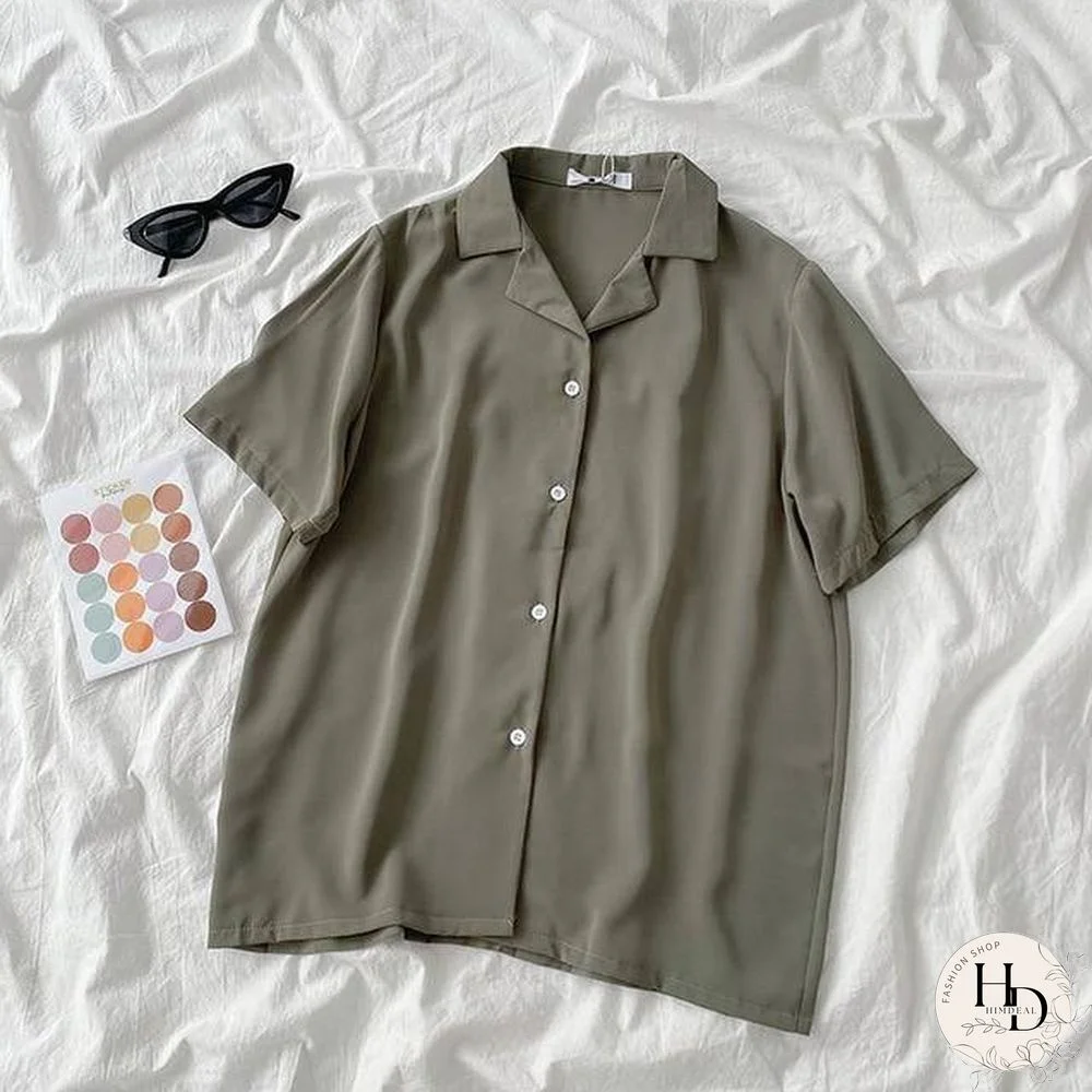 Casual Basic Short Sleeve Blouse Women V-neck Loose Office Formal Shirt Female Fashion Blue Yellow Cardigan Tops