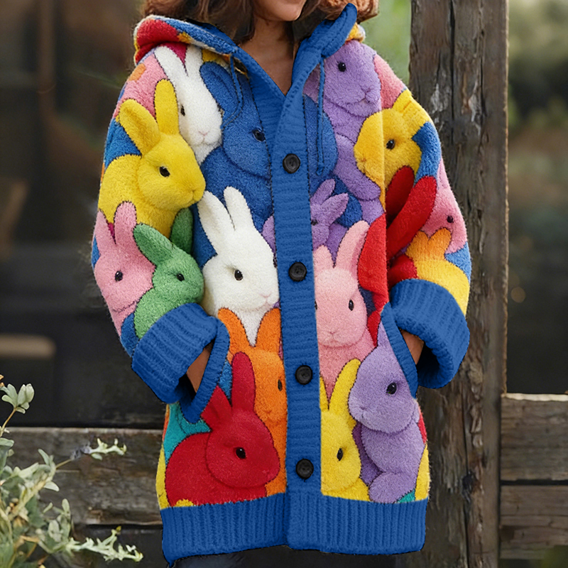 Women's Cute Animal Rabbit Pattern Hooded Comfort Cardigan wearshes