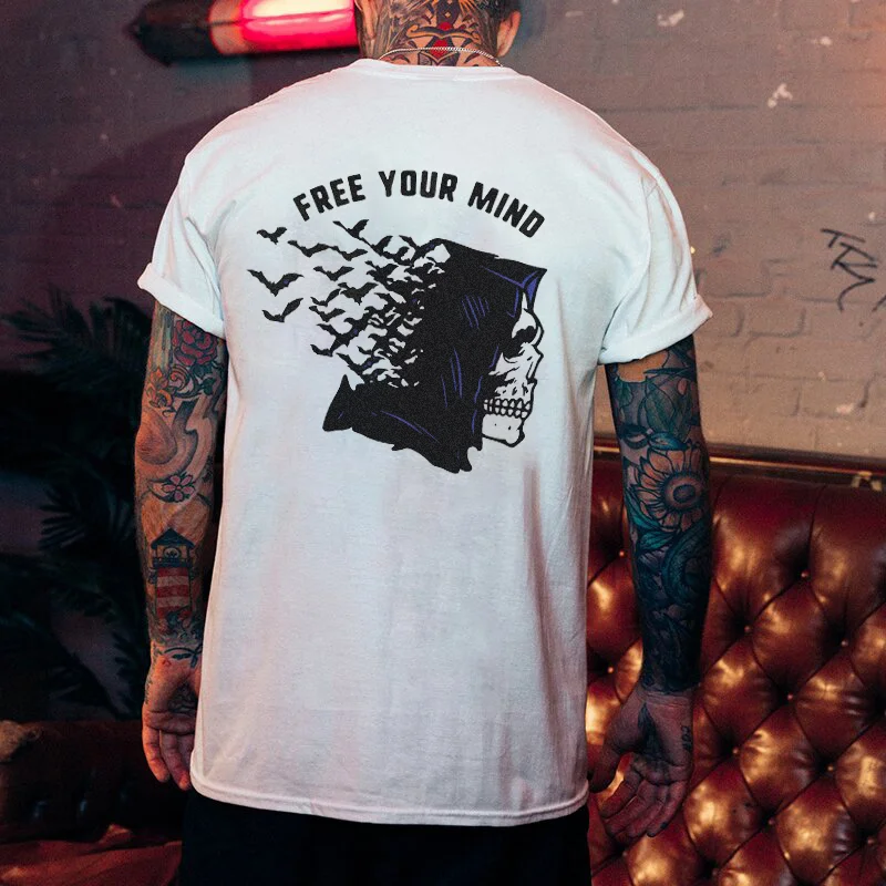 Demon skeleton free your mind printed designer T-shirt -  