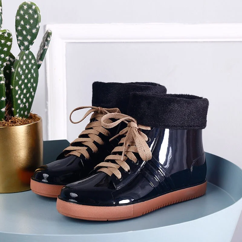 Jelly Transparent Anti-Slip Fashion Waterproof Shoes Rainshoes Rain Boots Shoe Cover Woolen Cotton Rubber Boots Female Short