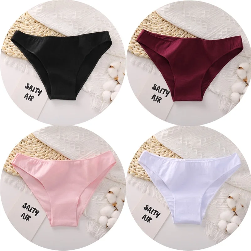 4PCS/Set Women Cotton Panties Sexy Low Waist Female Underpants Solid Elasticity Comfortable Underwear Women Panty Lingerie M-XXL