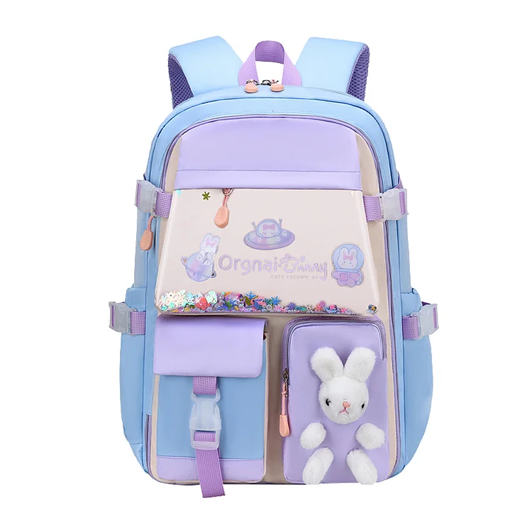Cute Cartoon Bunny Backpack Girl Kindergarten Princess Schoolbag (L Blue)