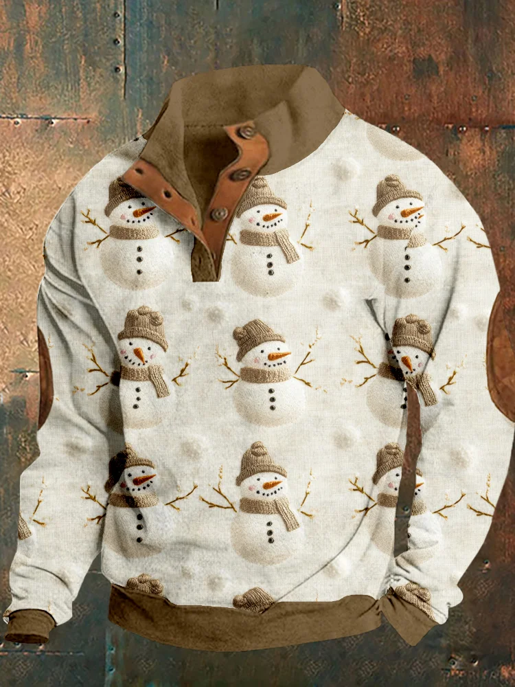 Men's Cute Snowmen Embroidered Comfy Sweatshirt