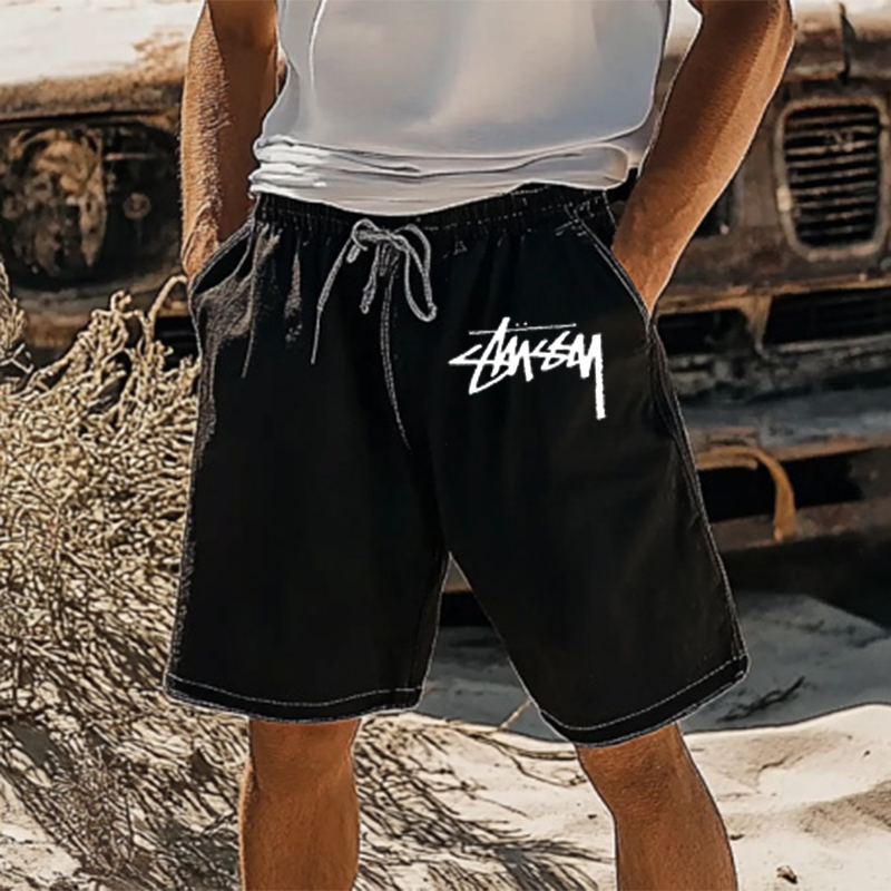 Men's Black Simple Casual Loose Sweatshirt Shorts / TECHWEAR CLUB / Techwear