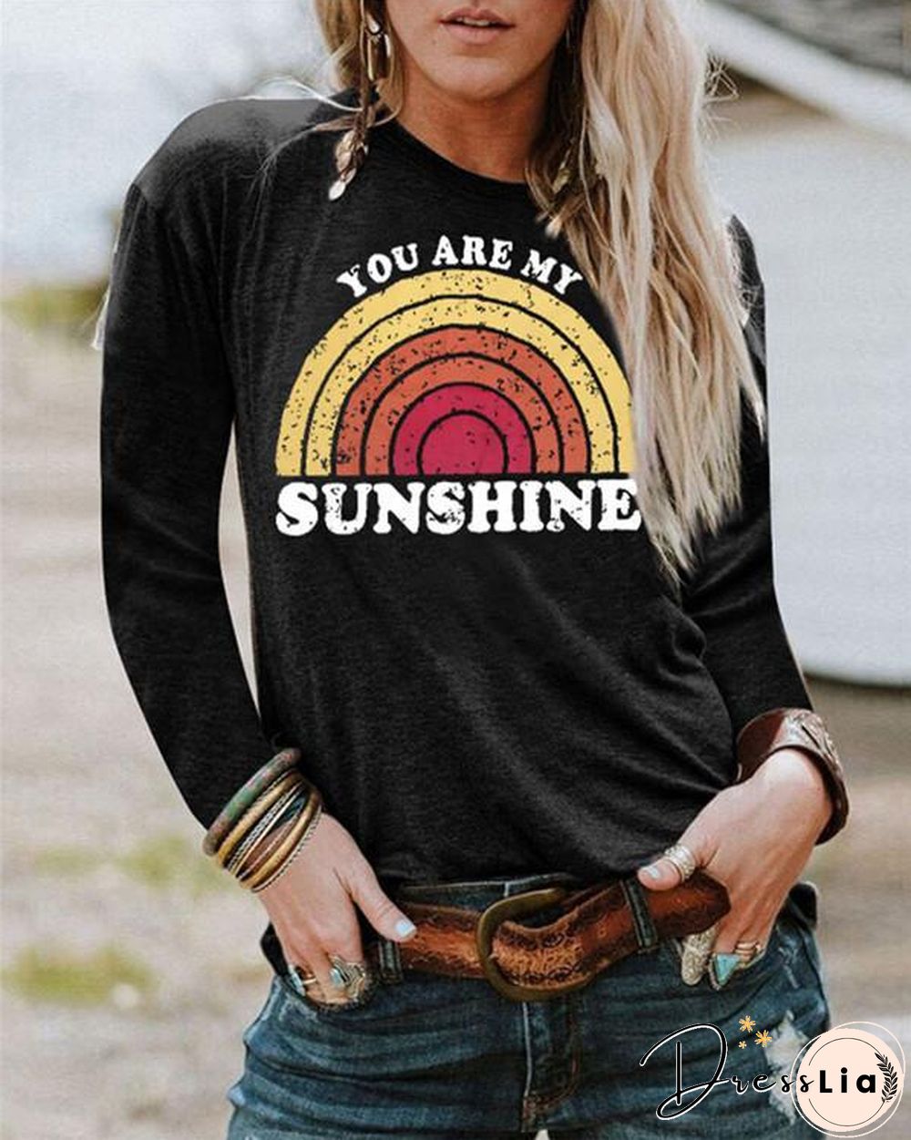 Sunshine Cartoon Printed  Women Tops Holiday Fall Daily Casual Blouse