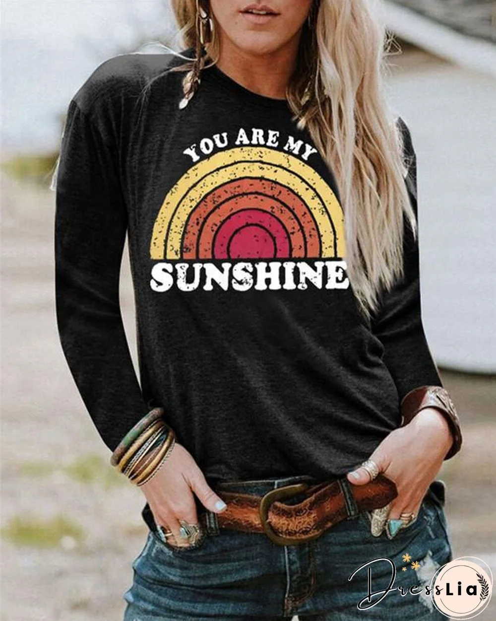 Sunshine Cartoon Printed  Women Tops Holiday Fall Daily Casual Blouse