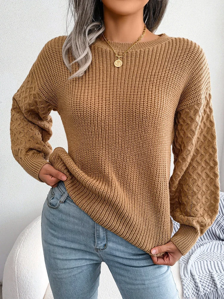 Women's Winter Solid Color Casual Long Sleeve Crew Neck Sweater