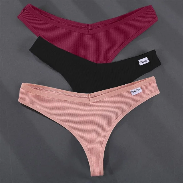 3PCS/Set G-string Panties Cotton Women's Underwear Sexy Panties Female Underpants Thong Solid Color Pantys Lingerie M-XL Design
