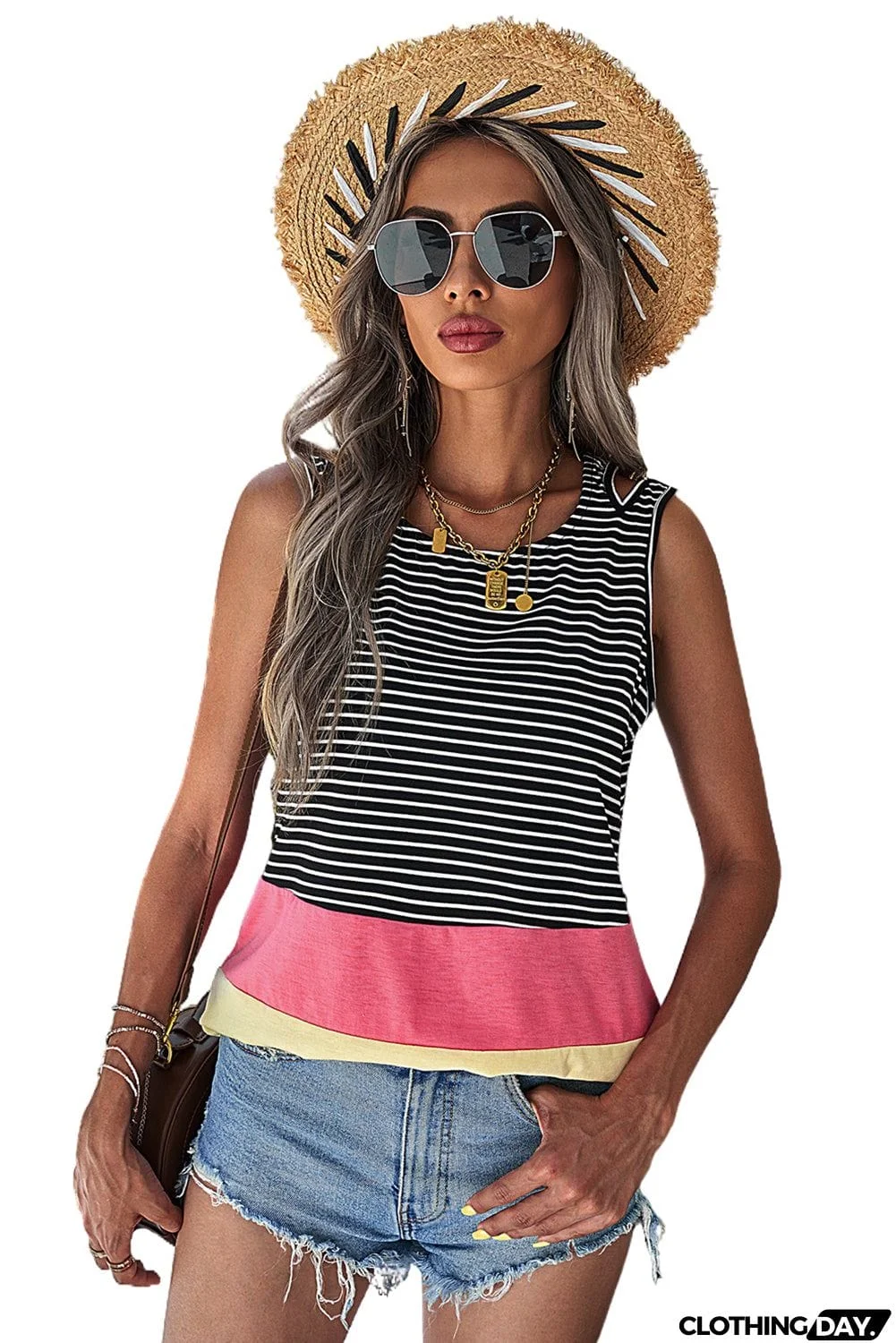 Double Strap Color Block Tank Top