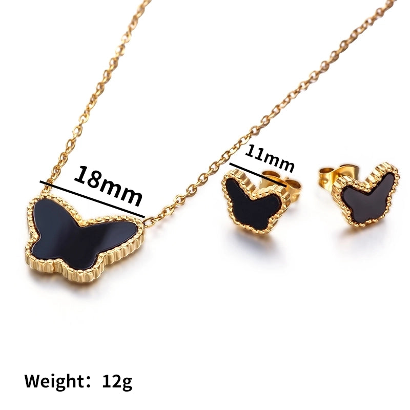 Casual Sweet Classic Style Butterfly 304 Stainless Steel Agate-like 18K Gold Plated Inlay Jewelry Set