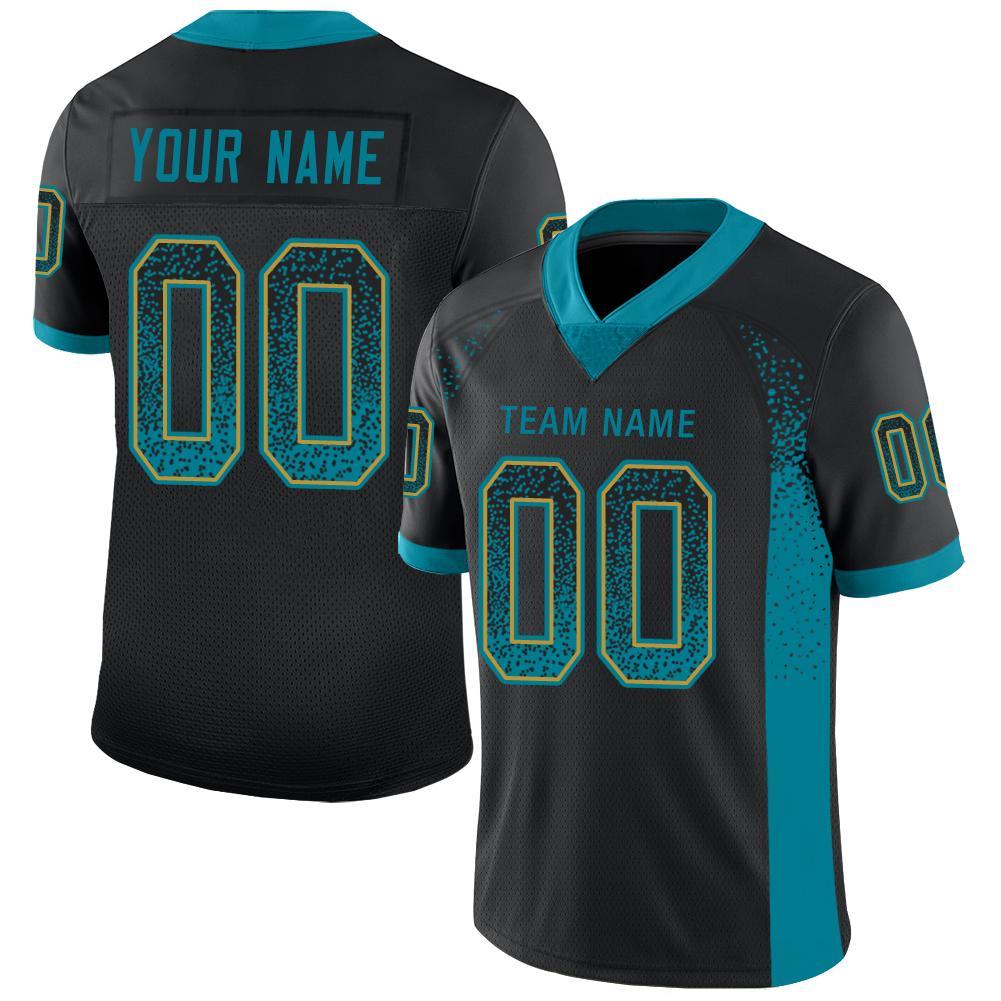 Custom Black Teal-Old Gold Mesh Drift Fashion Football Jersey | captainssportss.com
