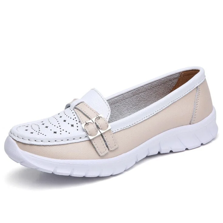 Summer Leather Hollow Women Shoes Handmade Flats Casual Shoes Woman Slip-on Comfortable Soft Loafers Ballet Flats Ladies Shoes