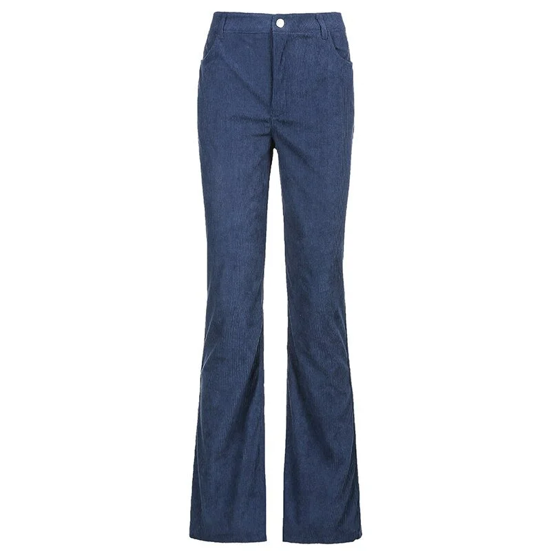 HEYounGIRL Autumn Casual Corduroy Brown Long Trousers Women Skinny Mid Waist Pants Capris Fashion Thin 90s Pocket Sweatpants