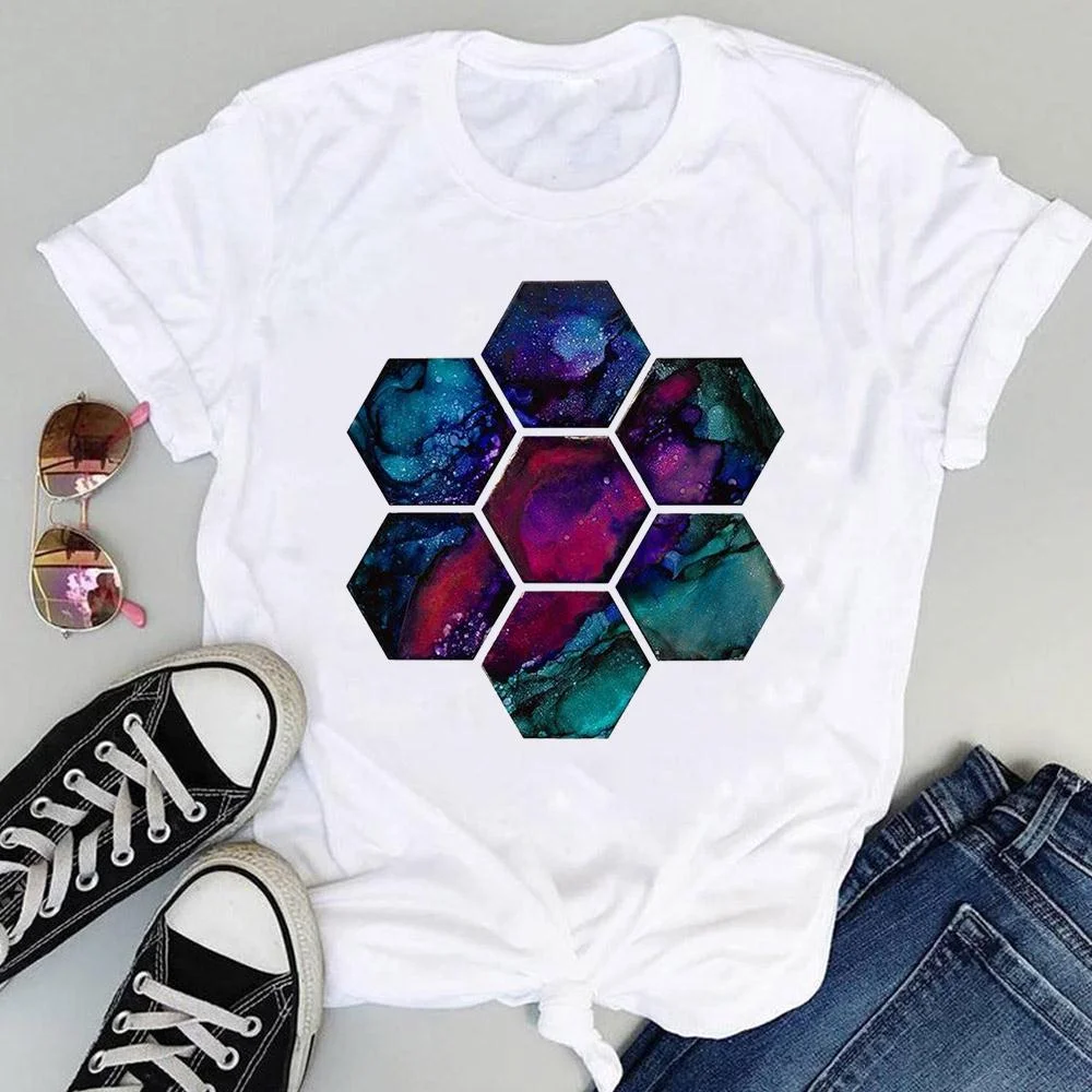 Women Tees Striped Lovely 90s Fashion Short Sleeve Tshirts Cartoon Print Summer Female Regular Clothes Tops Graphic T-Shirt