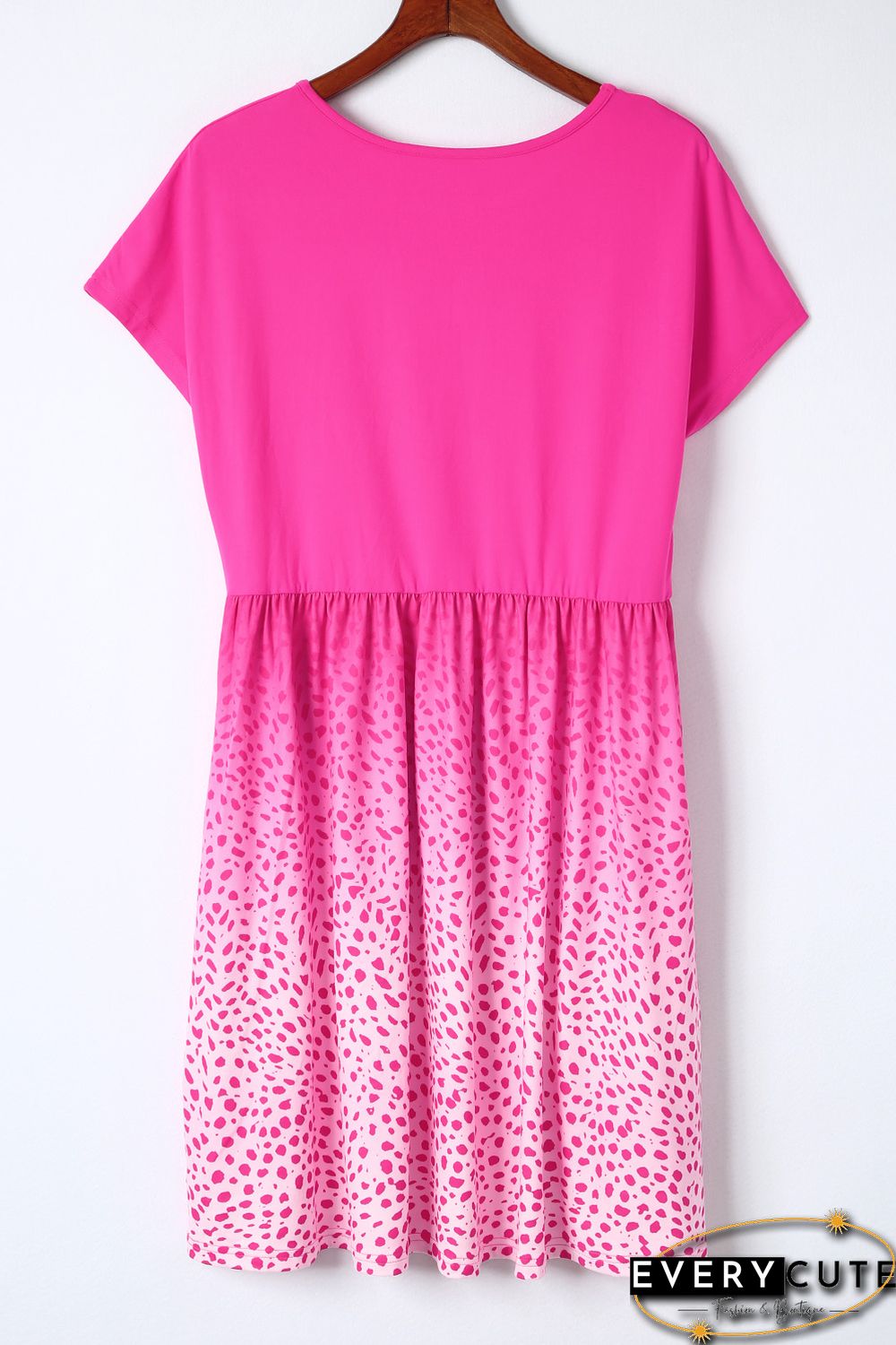 Rose Dotted Contrast Casual Pocket T Shirt Dress