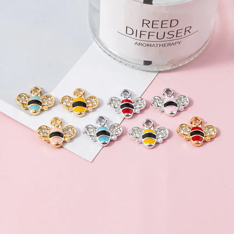 10 PCS/Package Hole 2~2.9mm Alloy Rhinestones Bee Pendant