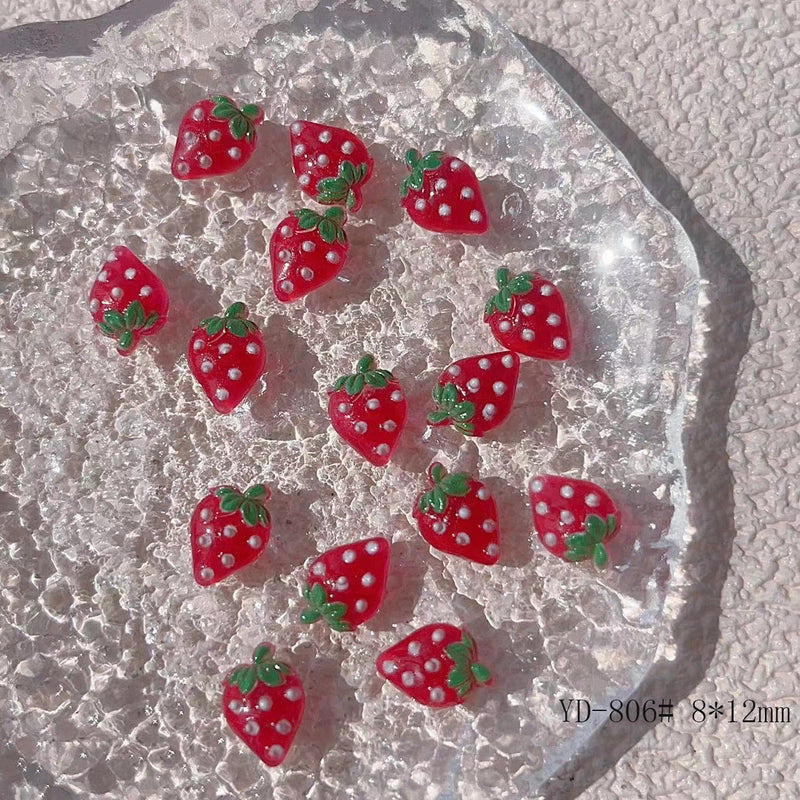Sweet Minimalist Classic Style Strawberry Resin Nail Decoration Accessories 10 PCS/Package