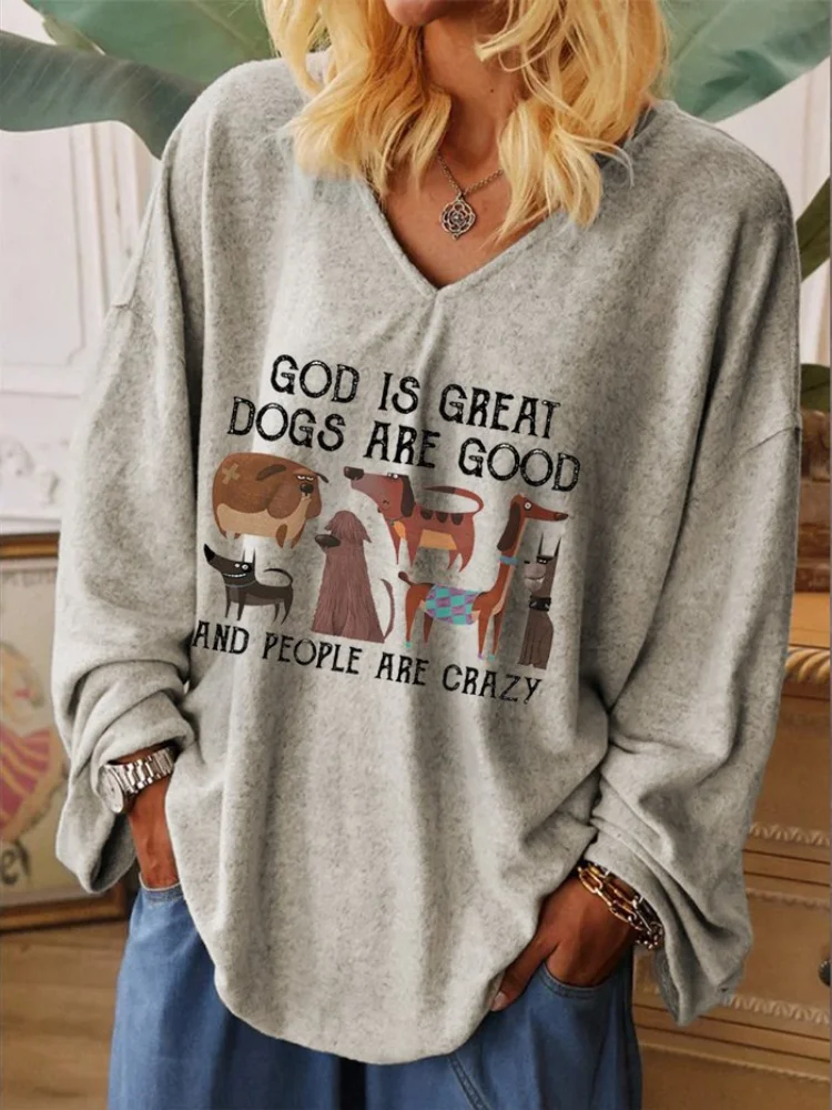 Cute Cartoon Dogs And Letters Print Loose Tunic