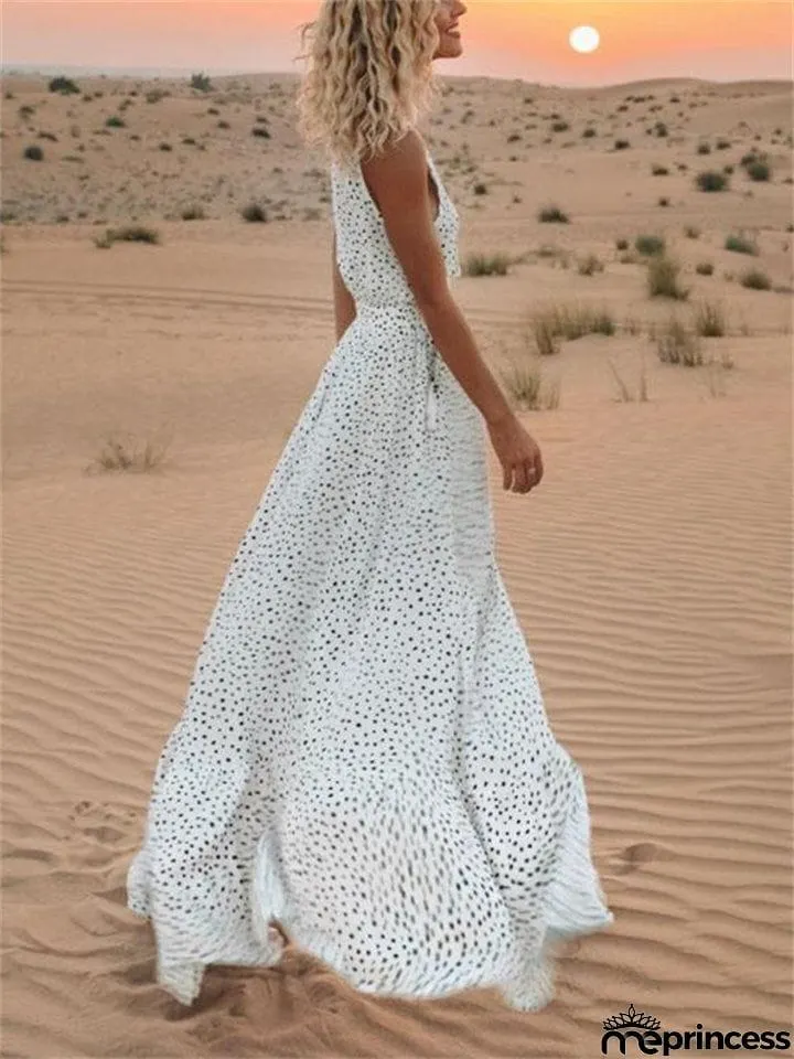 Bohemian V Neck Polka Dot Desert Flowy Dress for Women