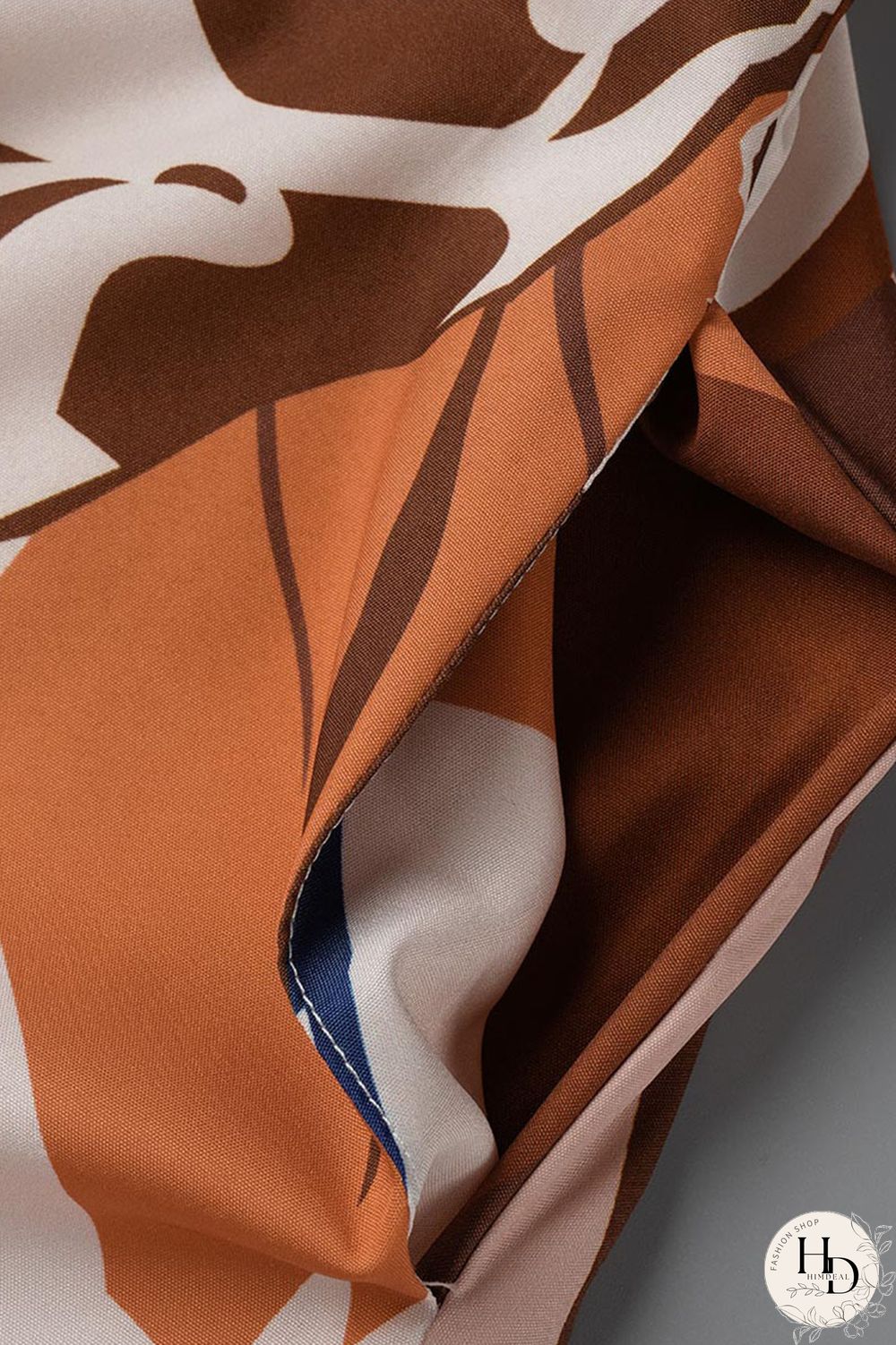 Tangerine Casual Print Patchwork Buckle Turndown Collar Straight Plus Size Dresses