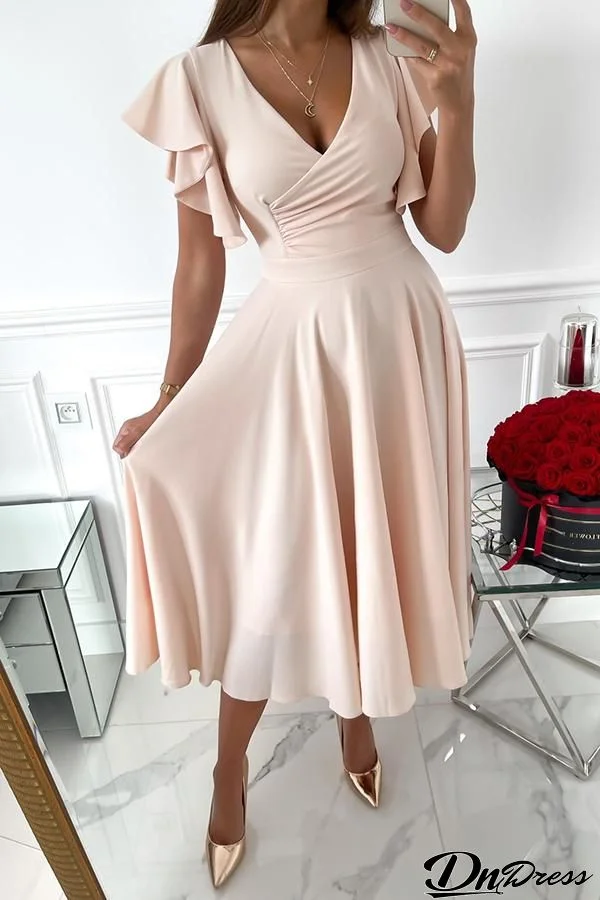 Certainly Chic Ruffle Sleeves Midi Dress