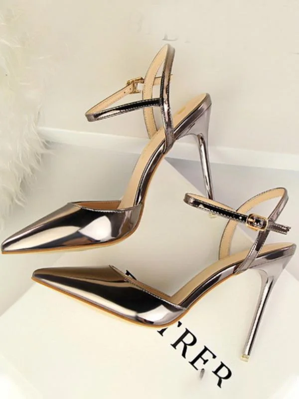 Simple stiletto super high heel shallow pointy patent leather sexy flat sandals