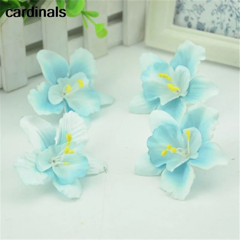 10pcs/lot 7CM Silk Artificial Orchid Flowers Heads For Home Wedding Decoration Fake Flowers DIY Christmas Gift Box Craft
